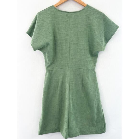 Madewell Cross Front Flutter Sleeve Mini Dress Small Sage Green V Neck Textured - Picture 3 of 6